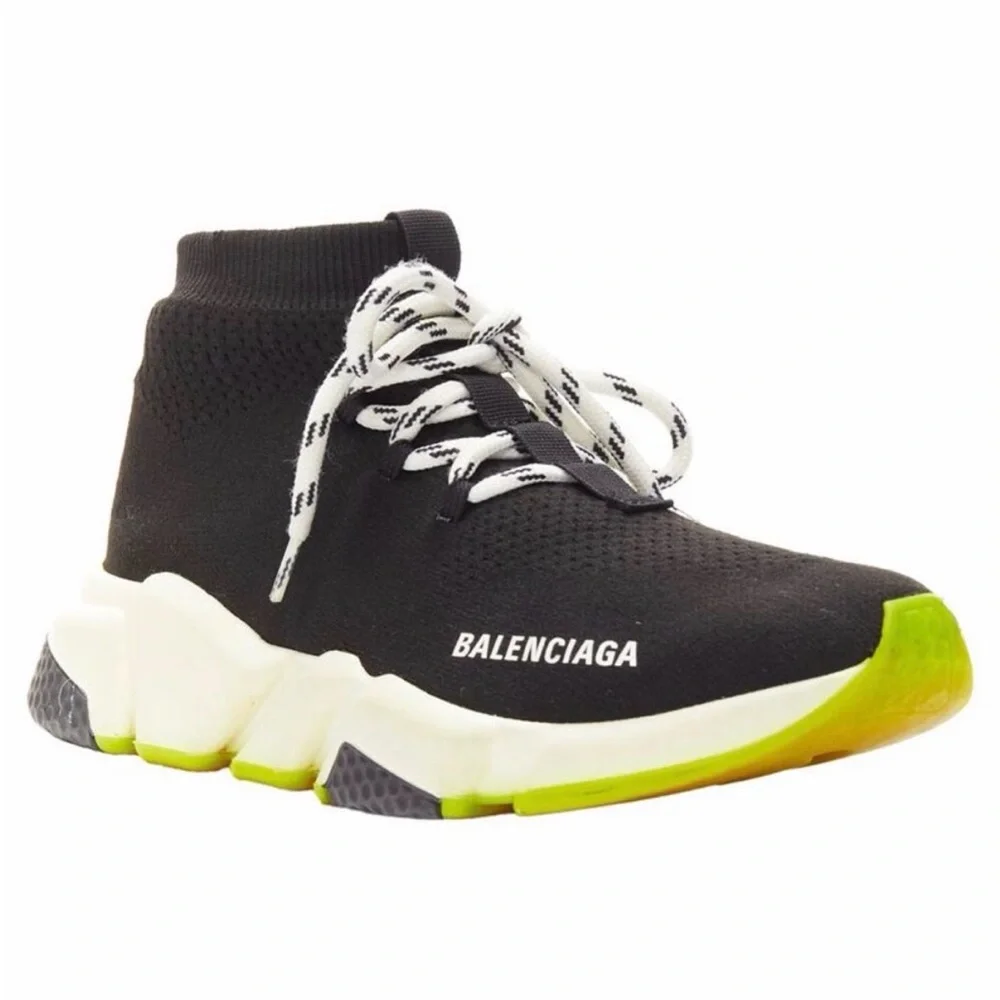 Balenciaga Black and White Knit Sneakers SZ 10 with Neon Accent - Picture 6 of 6